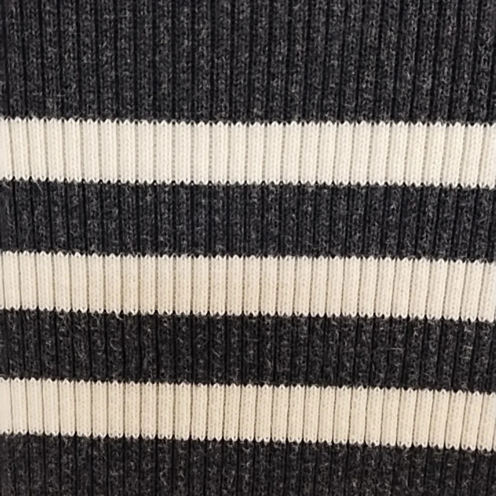 Lauren Ralph Lauren Rib Knit, Gold Button Shoulder, Gray & Cream Stripe Sweater - Picture 8 of 11